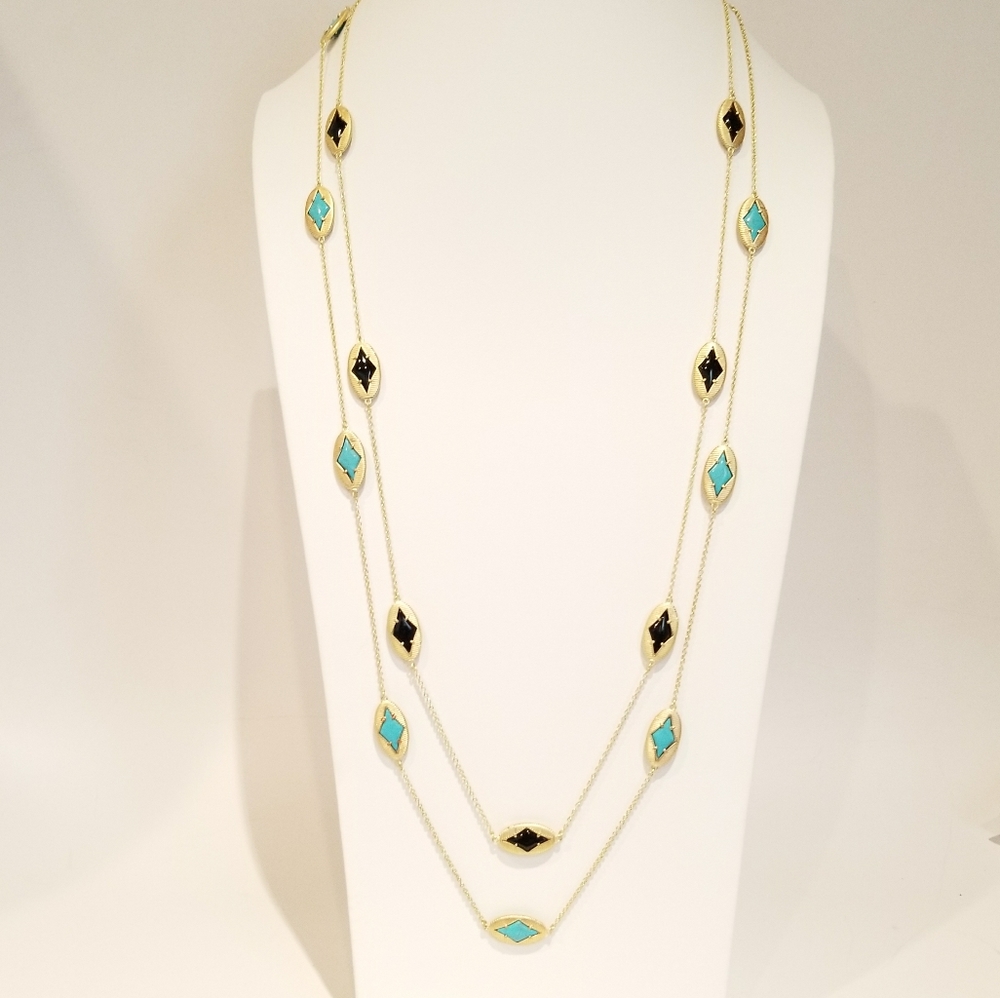 Diamond Shape Stationed Long Necklace. - Picture 6 of 8
